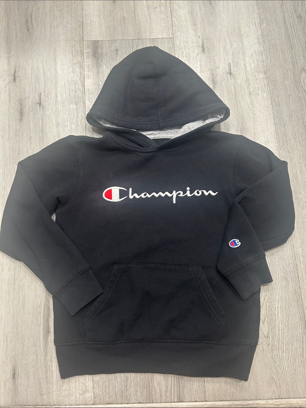 Champion Kids Unisex Black Logo Hoodie Medium